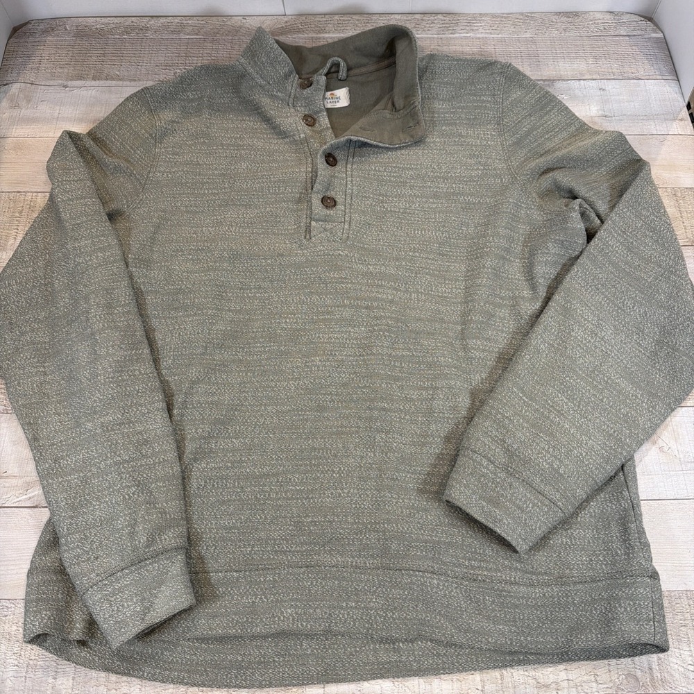 Marine Layer Clayton Textured Pullover Sweatshirt Sz L Light Heathered Green